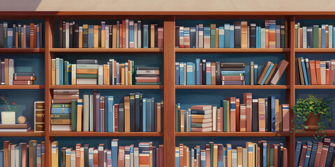 A bookshelf filled with self-help and mental health books, offering guidance and support in shades of warm brown and soft blue.