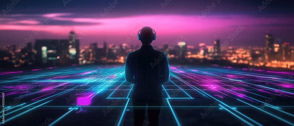 Poster virtual reality interface with glowing grids