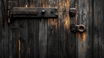 Rustic Wooden Door with Weathered Texture and Metal Hardware
