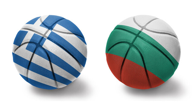 basketball balls with the national flags of greece and bulgaria on the white background. - Powered by Adobe