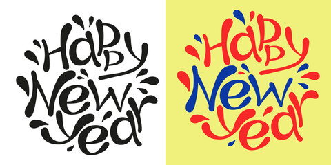 Obraz premium text lettering Happy New Year. Hand drawn vector art.