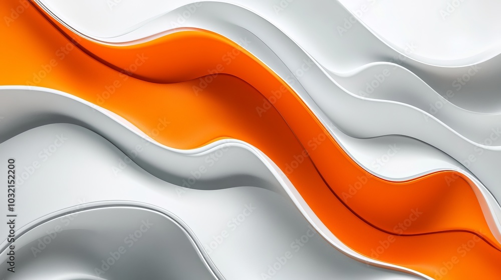 Poster captivating design featuring smooth, undulating waves of orange and white, creating a sense of fluid