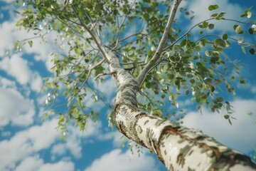 Fototapeta premium Close-up shot of a tree trunk and branches against a blue sky