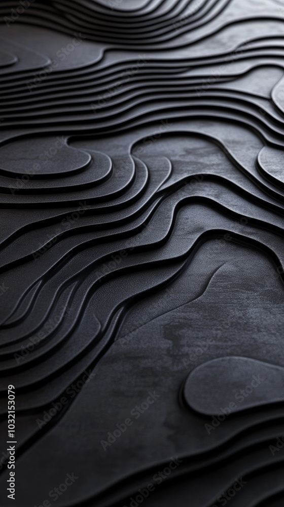 Wall mural black topographic contour lines are forming an abstract minimalist landscape with a wavy pattern, cr