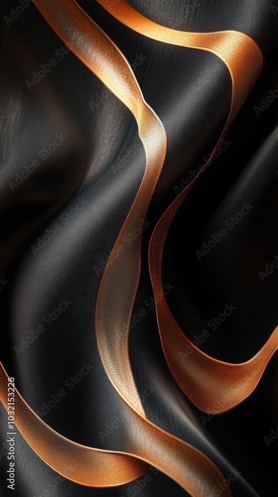 Poster smooth black and gold silk fabric flows elegantly, creating a luxurious background with a stunning a