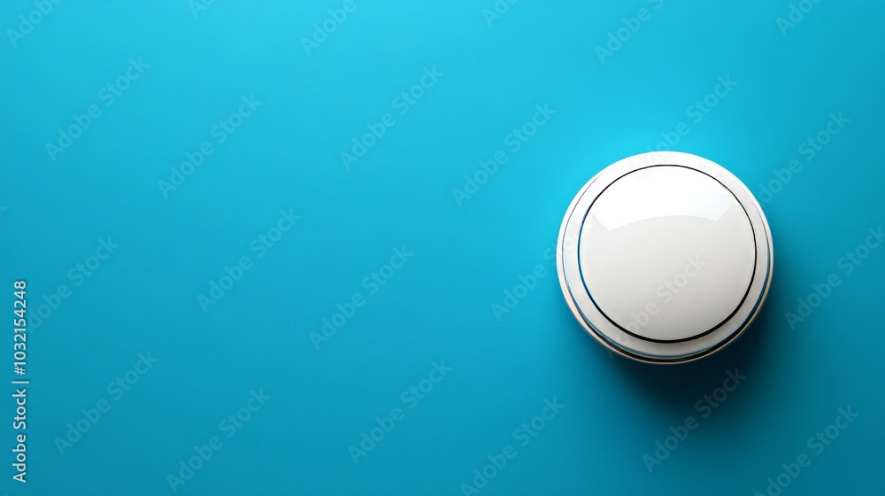 Poster white button on blue background with copy space, modern and sleek for digital projects. shiny finish