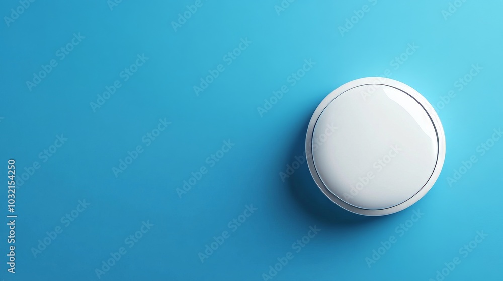 Poster white button on blue background, perfect for simple concepts. clean, modern design adds elegance. sy