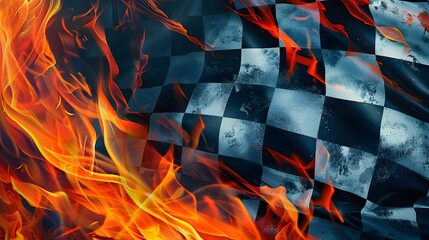 Naklejka premium Flowing Checkered Racing Flag with Fire
