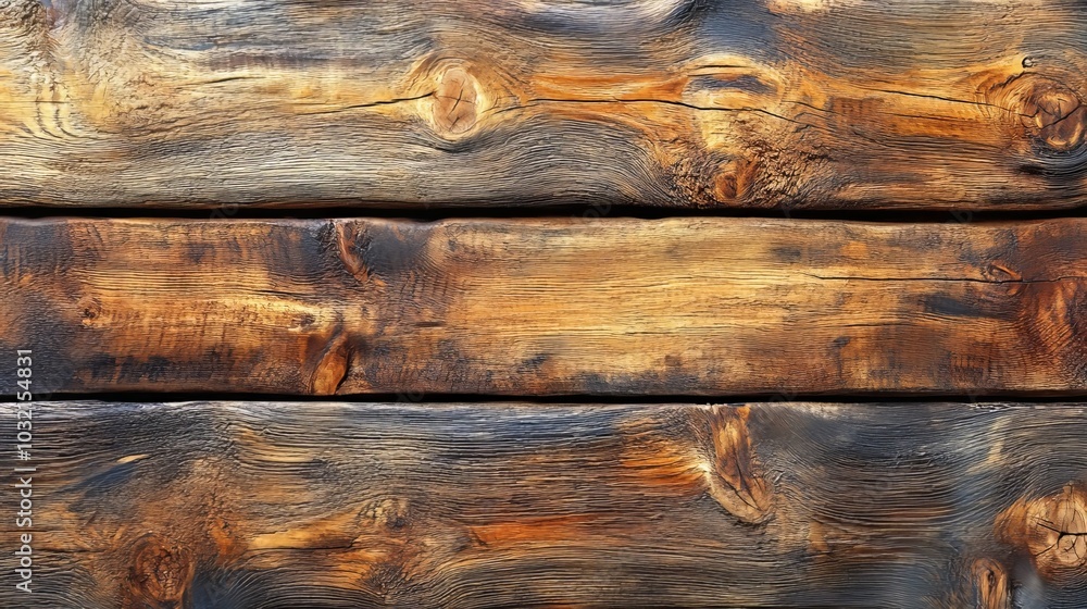 Poster dark brown wooden planks are showing a beautiful natural pattern with cracks and knots, creating a r