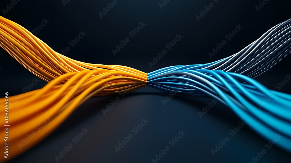 Poster vibrant orange and blue wires intertwine against a dark backdrop, creating a striking visual represe