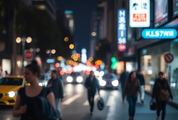 Fototapeta premium City streets at night macrorealism blurred people city lights ;