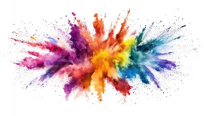 Colorful powder explosion creating a chaotic splash of paint on white background