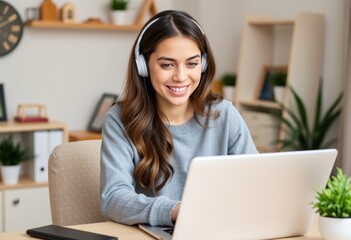 Remote Career Growth A young woman working from a home office us