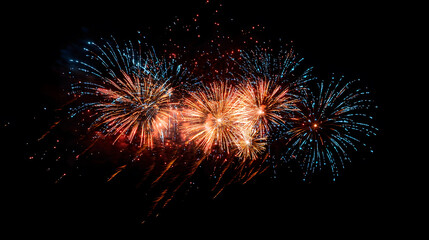 Vibrant fireworks lighting up the dark night sky with bursts of color and sparkles, celebrating the occasion