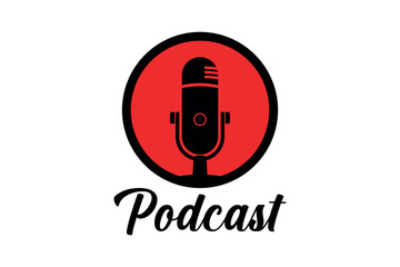 Podcast or Radio Logo design using Microphone icon. Vector illustration.