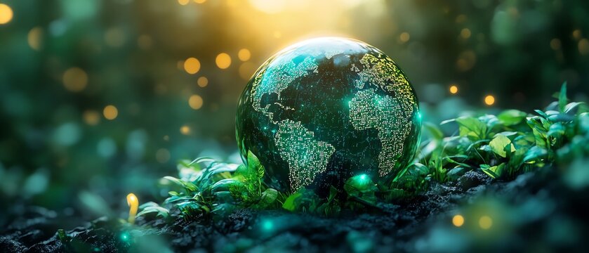 A detailed 3D illustration highlighting sustainable ESG practices, emphasizing green energy solutions for effective environmental and social governance