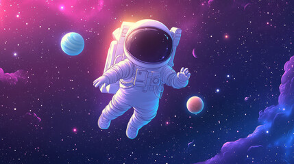Cute astronaut exploring space illustrations