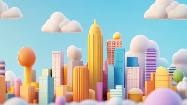 Colorful 3d cartoon modern city skyline