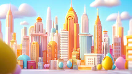 Colorful 3d cartoon modern city skyline