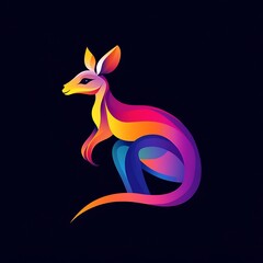Sleek Minimalist Kangaroo Graphic Design Colorful Illustration Art neon color Image