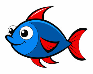  Cute cartoon fish on white background.