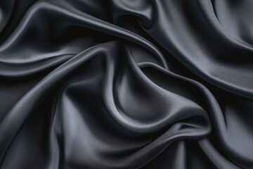 Obraz premium Dark blue satin fabric forming waves. Abstract silk background with folds. Soft texture of smooth material