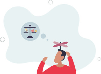 Cognitive biases and psychological mind logic issues.Judgment about career, work or finances versus love,flat design with people.