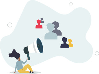 Media relations as PR form to announce company news .flat design with people.