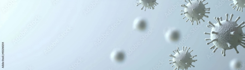 Poster microscopic view of viruses floating in space, showcasing intricate details and textures. perfect fo