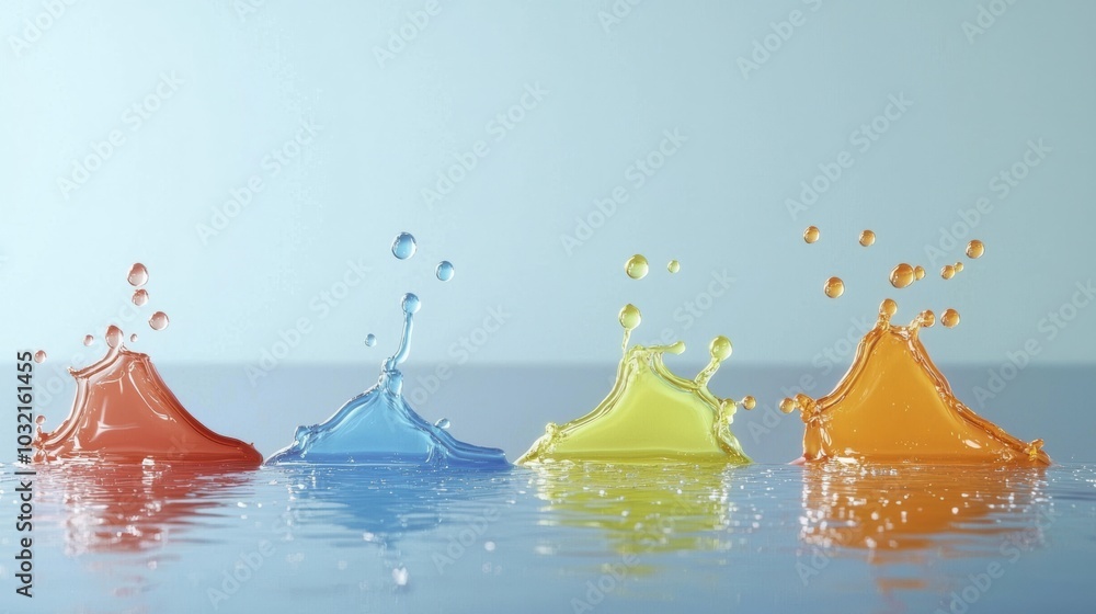 Poster vivid splashes of colored water create a stunning visual display on a tranquil surface. perfect for 