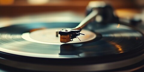 Turntable needle on a vinyl record.