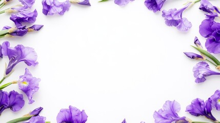an artful arrangement of violet blooms&acirc;&euro;&rdquo;from regal irises to delicate bluebells&acirc;&euro;&rdquo;creates a dreamy frame against a luminous white backdrop, perfect for elegant typography