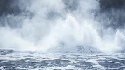 Majestic Waterfall Cascading Amidst Misty Clouds and Crashing Waves