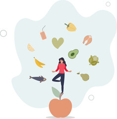 Mindful eating and daily diet with harmony and balance.flat design with people.