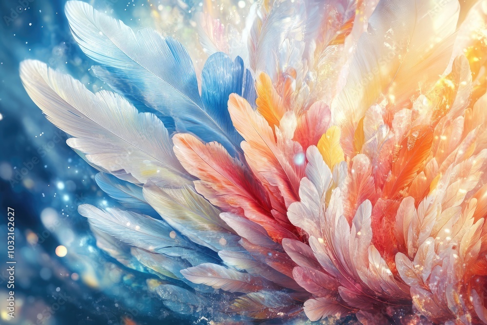 Poster colorful feathers in abstract design. perfect for backgrounds or for use in projects with themes of 