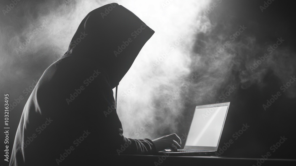 Poster mysterious hacker in the shadows