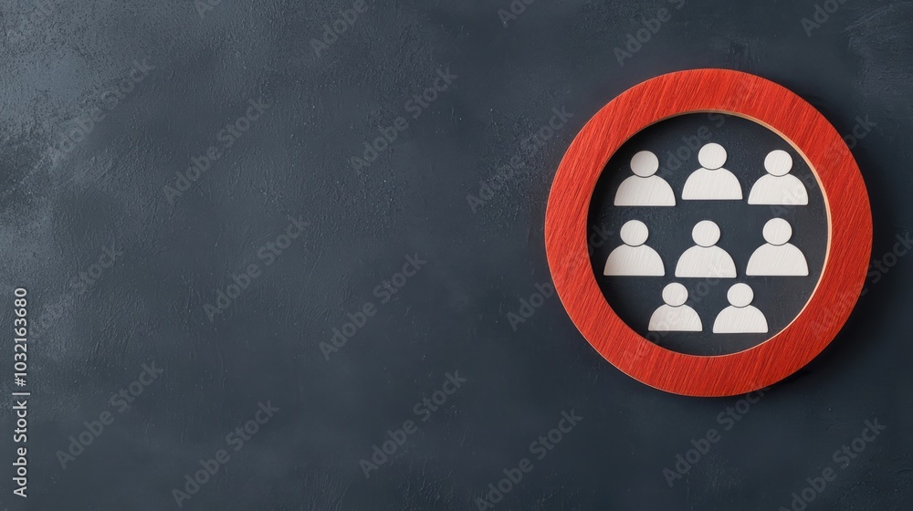 Poster a circular frame displaying abstract silhouettes of people, set against a textured dark background, 