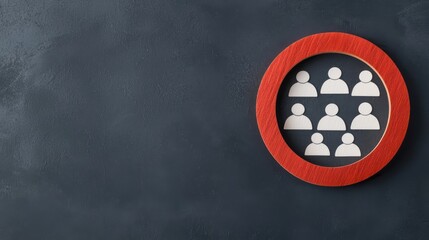 A circular frame displaying abstract silhouettes of people, set against a textured dark background, ideal for concepts of community and connection.