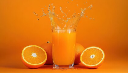 Vibrant orange juice splash captures the essence of fresh fruit in motion