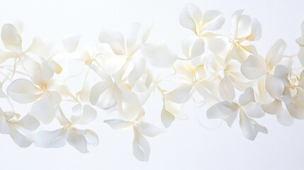 ethereal jasmine blooms float in translucent layers, their delicate petals and tendrils creating an intricate lace-like pattern against a luminous white backdrop, photorealistic watercolor