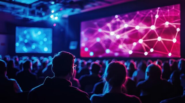 A global cybersecurity conference where the latest trendy topics in the field are discussed, with interactive screens and real-time demos