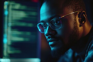 A person sitting in front of a computer, focused on the screen