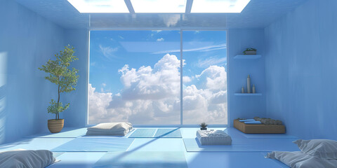 Soothing Sky Blue Yoga Room: Holistic Approach to Anxiety Treatment