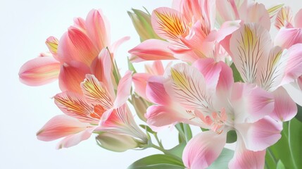 Fototapeta premium a meticulously detailed summer bouquet of alstroemeria flowers, their vibrant petals and intricate structures rendered with scientific precision against a transparent background