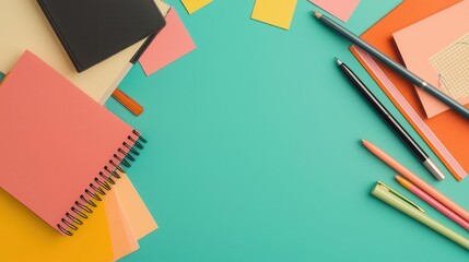 Flat lay of a planner, sticky notes, and pens, ideal for promoting organizational tools for students