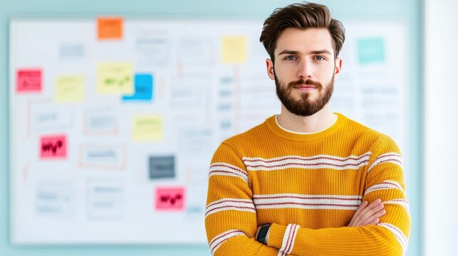 Close up of a young businessman writing  MVP  Minimum Viable Product on a whiteboard during a product development meeting at the office  Concept of startup business strategy innovation