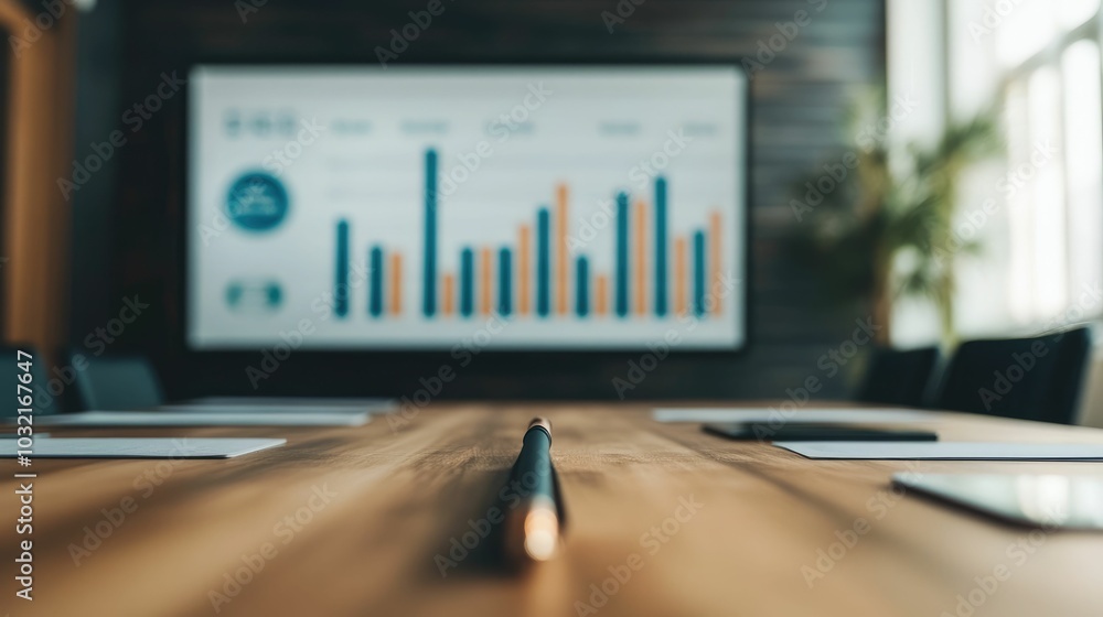 Aufkleber business analysts collaborating in a meeting room presenting data visualizations and analytics on a 