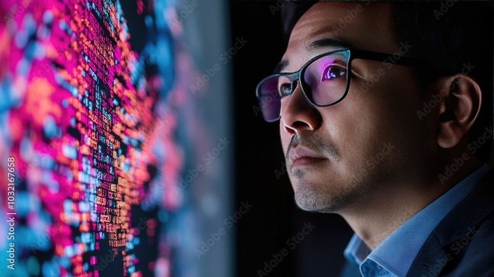 Poster business executive studying a heat map of website traffic data to gain insights and make informed ma