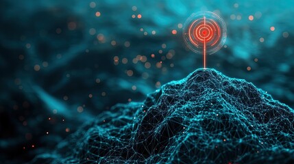 Abstract digital landscape with target. This photo is ideal for websites and presentations about targeting, goals, and technology.