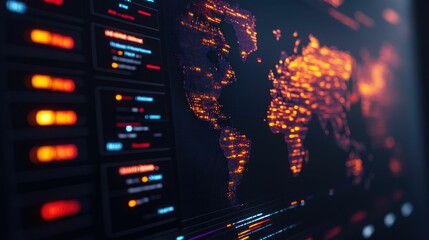 Digital dashboard displaying comprehensive global market trends currency exchange data and other key analytics that influence strategic international business decisions and planning